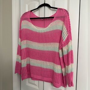 Pink, white pullover sweater, size large